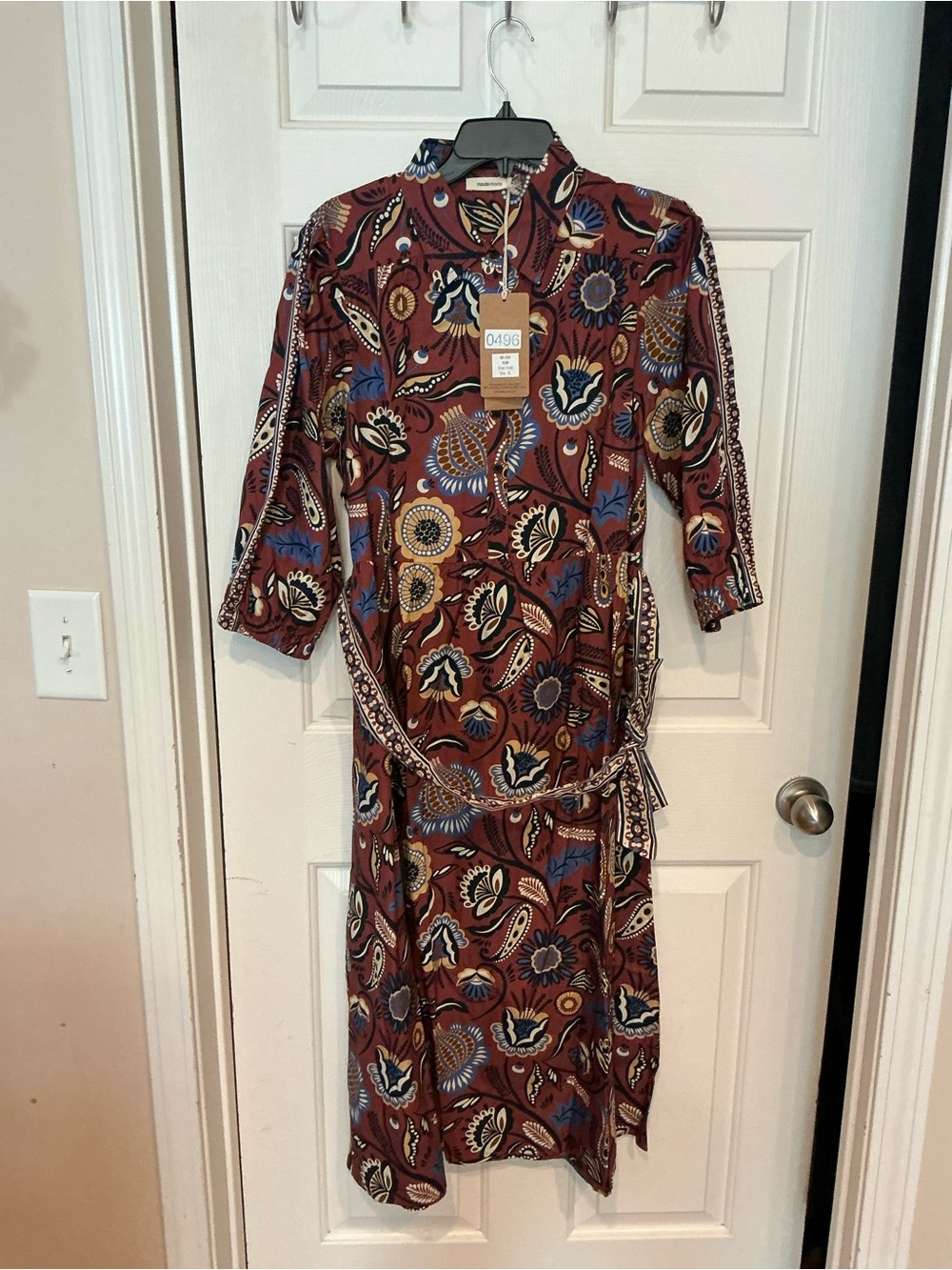Floral Tie-Waist Midi Dress in Rust